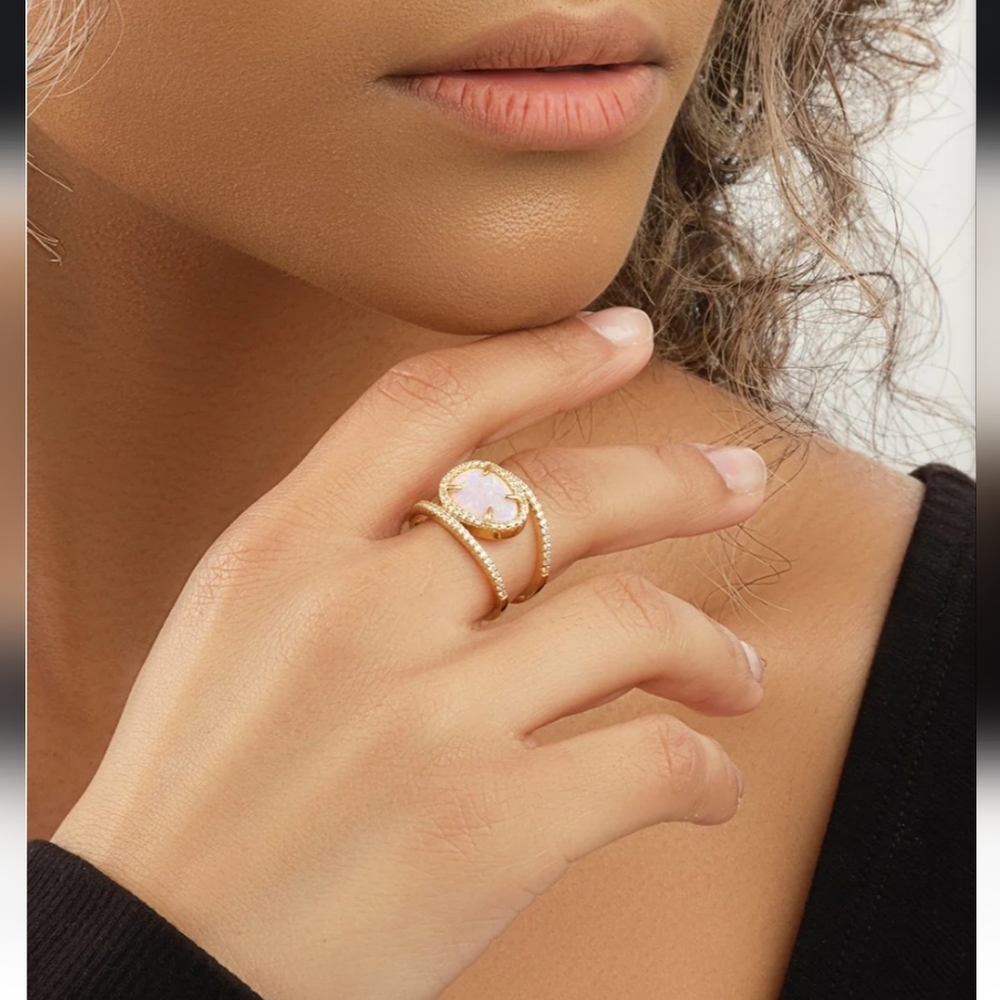 NWT 14K Gold Plated Sterling Silver Created Opal Oval Gemstone Ring, $90, size 7